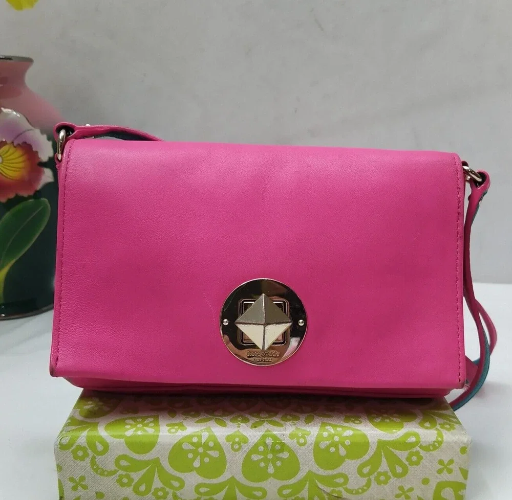 Kate Spade New York Pink Leather Turnlock Flap Closure Crossbody Bag